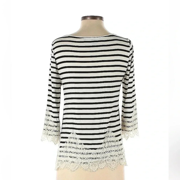 White House Black Market | Black & White Stripe Lace Hem Blouse Size S Small - Picture 12 of 13